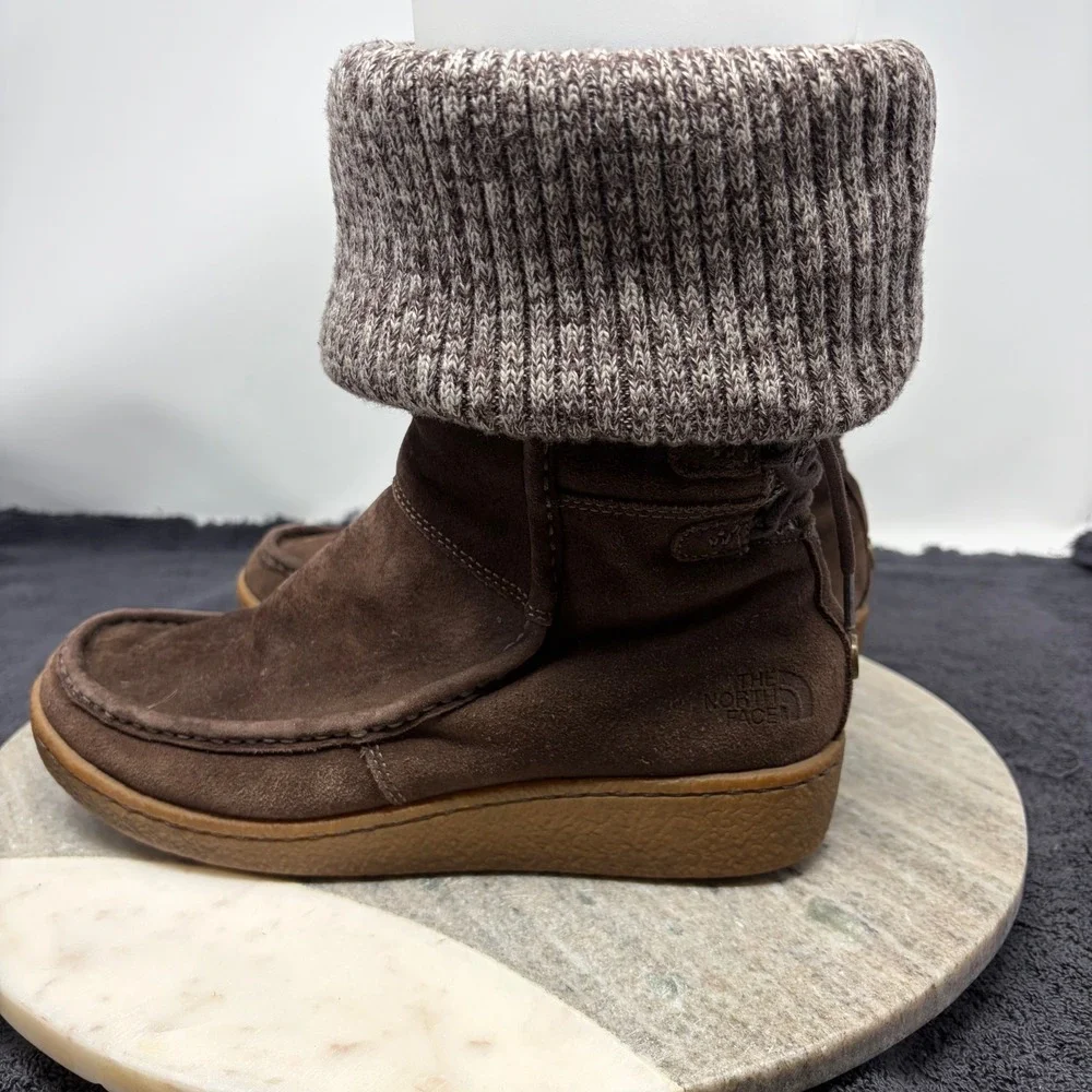 The North Face Womens Brown Suede Knit Cuff PrimaLoft Winter Boots Size 7 Cabin